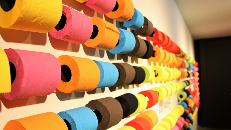 wall of colorful toilet paper