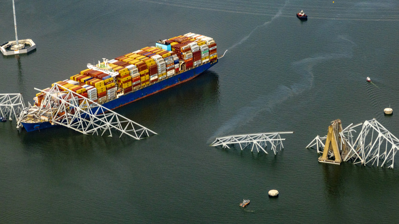 Francis Scott Key collapsed bridge aerial view