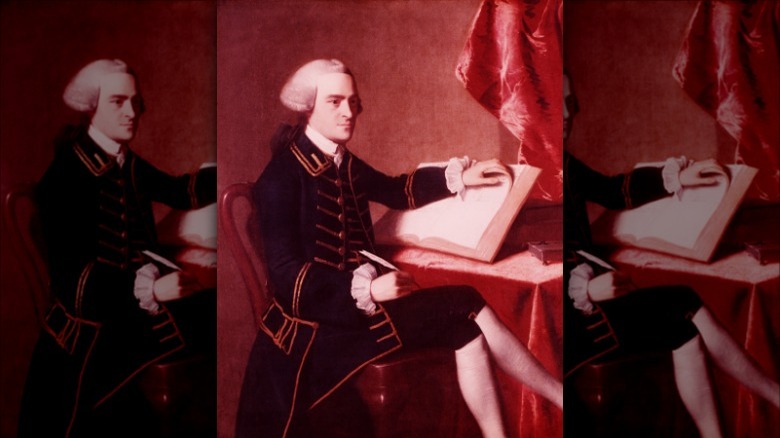 painting John Hancock sitting with book, quill