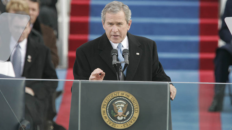 George W. Bush black suit lectern inaugural address