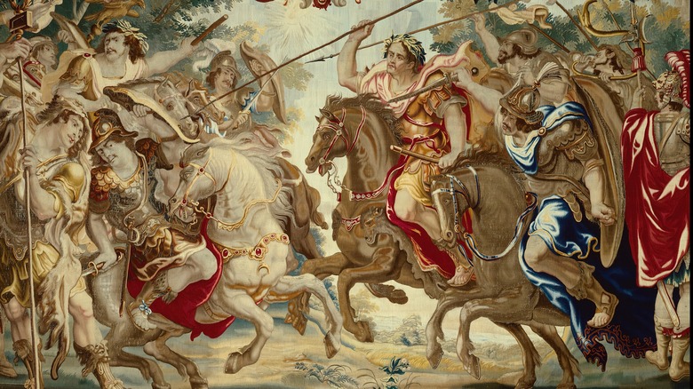 Caesar riding horse in battle