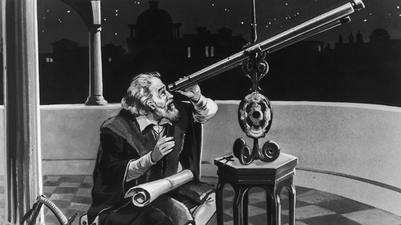 Galileo looking through telescope