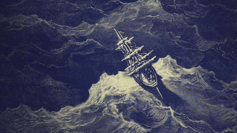 A sketch of a ship in high waves 