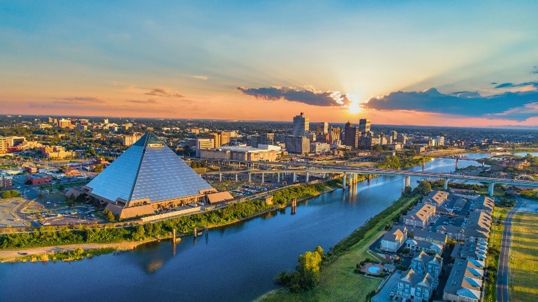 Memphis skyline with river, pyramid