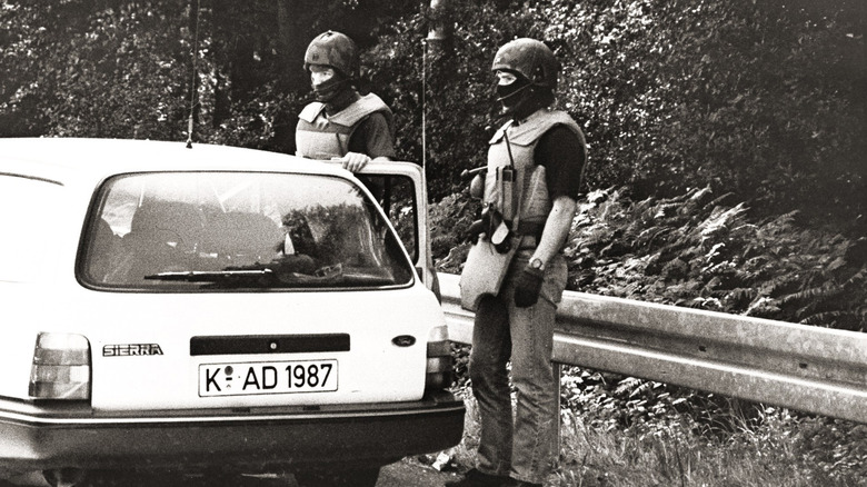 Police in armor with guns