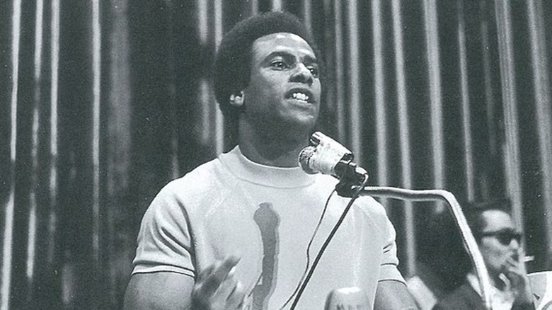 Huey P. Newton giving speech