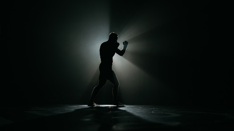 Silhouette of a boxer fighting