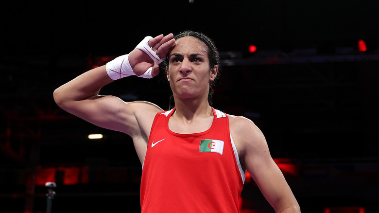 Imane Khelif saluting in ring