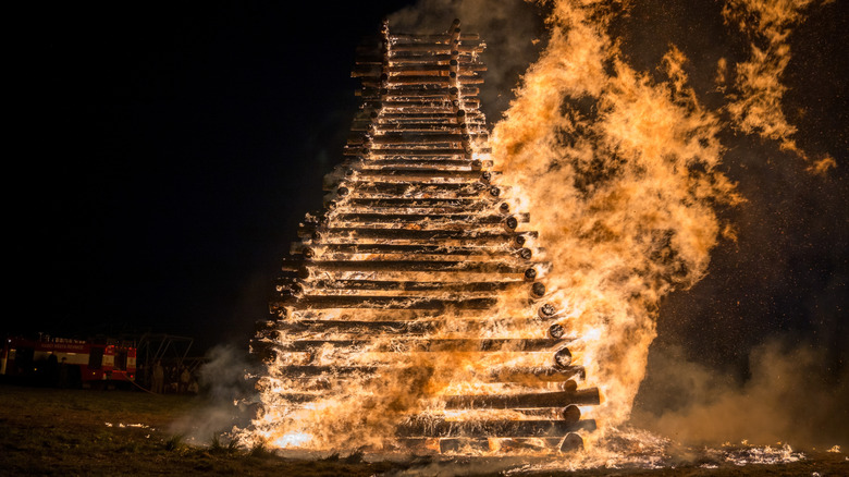 Huge blazing bonfire