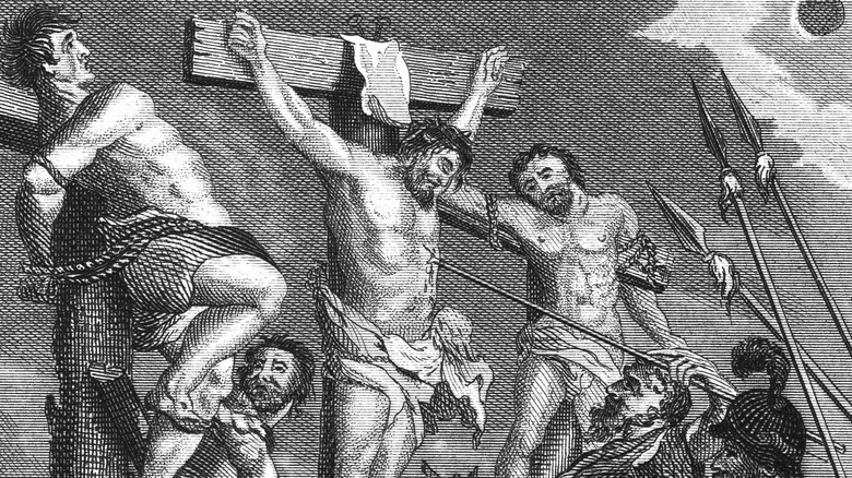 Christ being crucified with two thieves