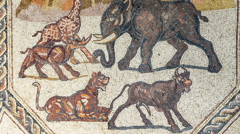 a Roman mosaic with wild animals