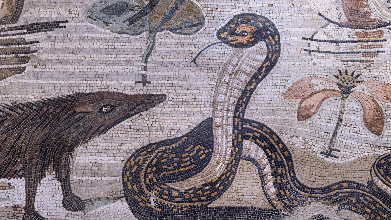 Roman mosaic with snake