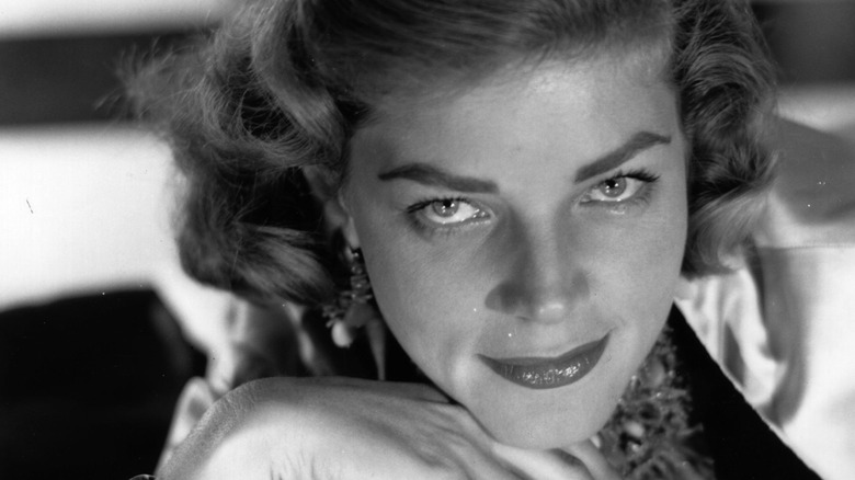 Lauren Bacall gazing into camera 