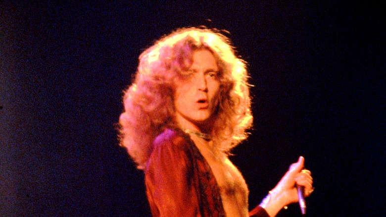 Robert Plant performing with Led Zeppelin in 1977