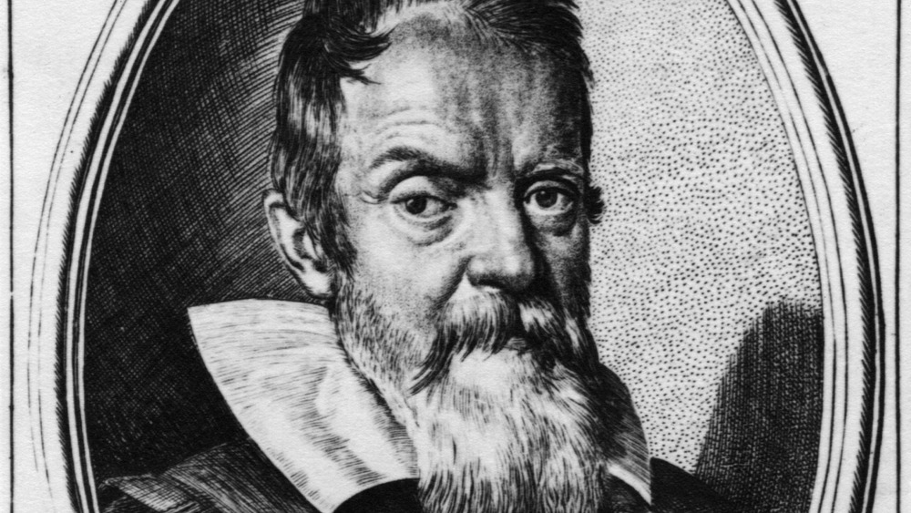 illustration of Galileo Galilei in a round frame