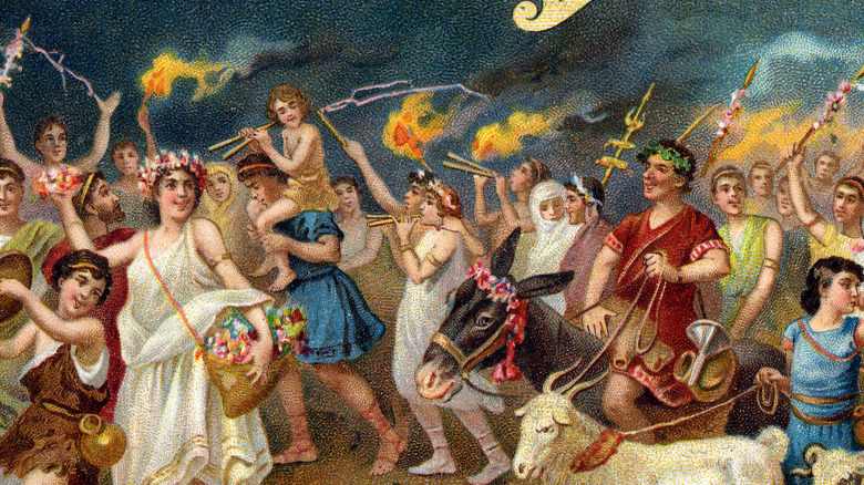 drawing of Roman Saturnalia celebration