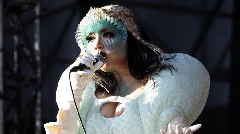 Björk singing on stage