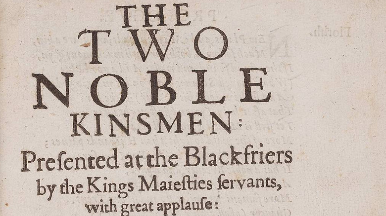 Title page with woodcut of "The Two Noble Kinsmen," by John Fletcher and William Shakespeare, 1634.