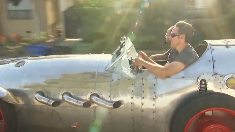 American pickers driving a rocket car