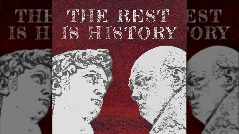 podcast cover busts of Michelangelo's David and Winston Churchill