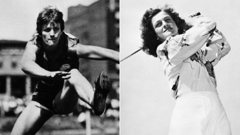 Babe Didrikson Zaharias running track and golfing