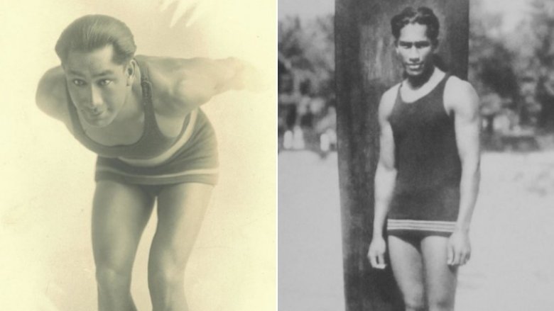 Duke Kahanamoku diving and with surfboard