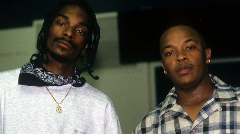 Snoop Dogg and Dr. Dre looking tough