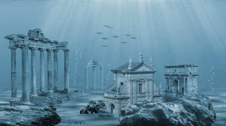 Underwater landscape ancient Greek ruins