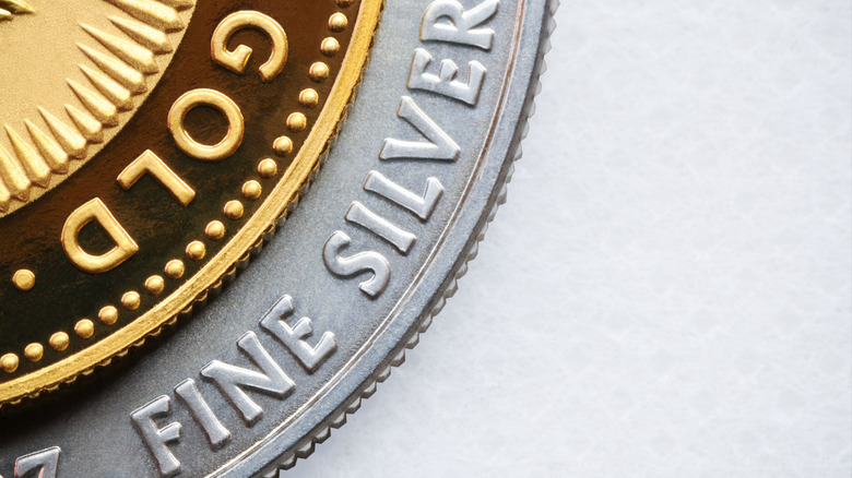 gold and silver coins macro