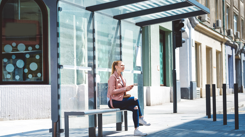 waiting at a bus stop