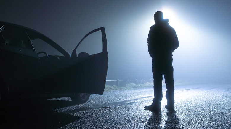 Man and car on road