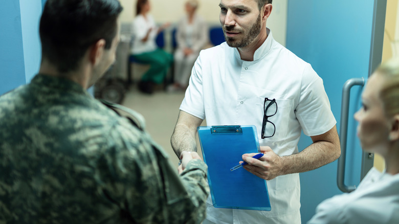 A veteran being admitted to the hospital