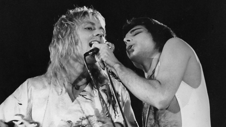 Queen playing onstage Hyde Park