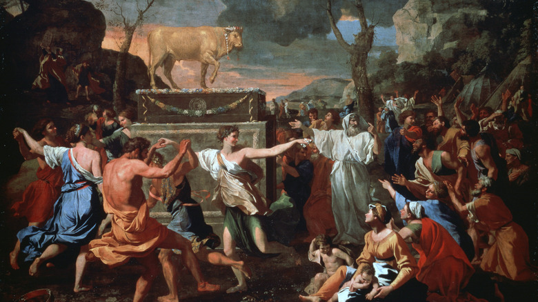 painting of Israelites dancing around golden calf statue