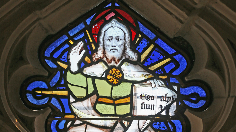 God the Father in stained glass Great East Window of York Minster