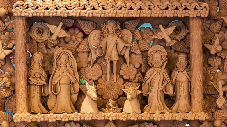 Nativity scene cut from wood