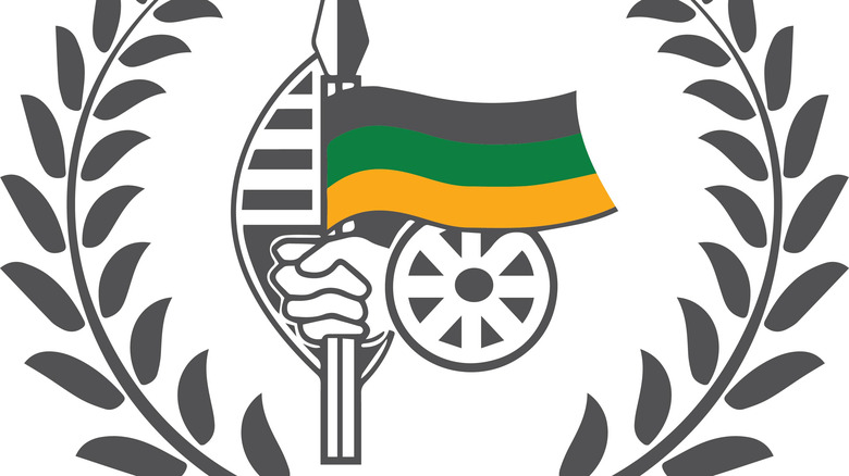 A hand bears the ANC flag