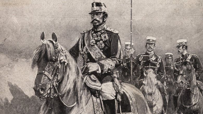 Emperor Meiji rides a horse