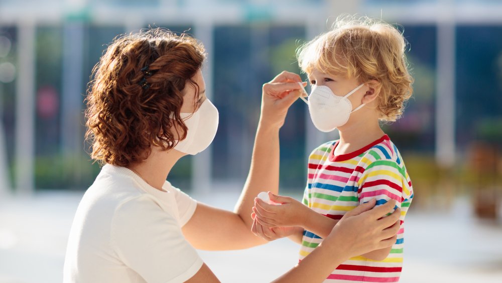 Mother, child, mask