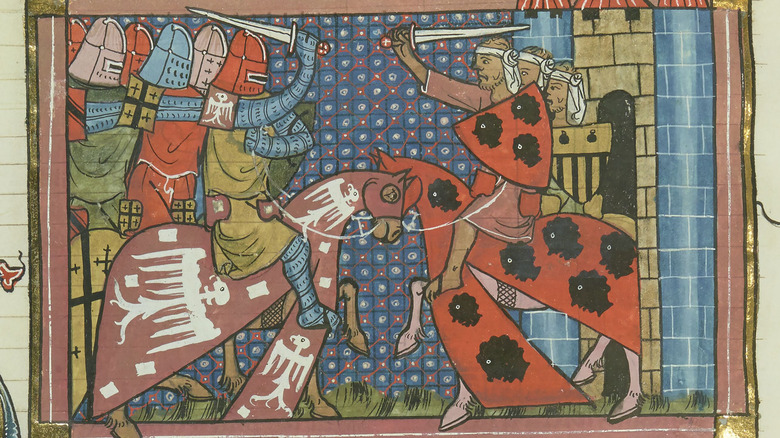 medieval crusaders fighting illustration