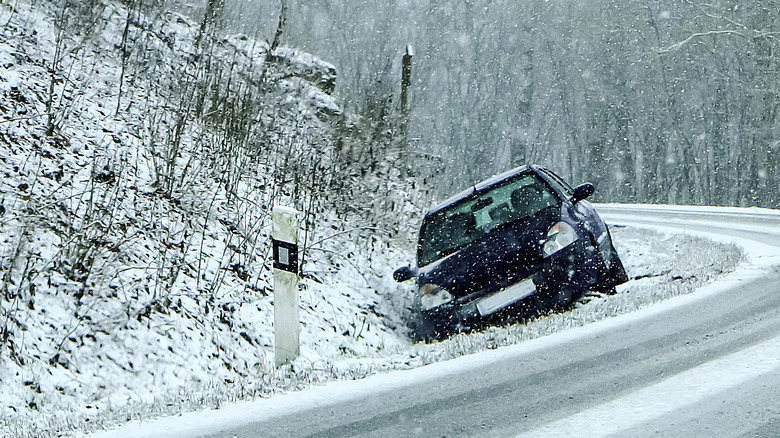 Black car snow ditch