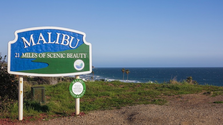 Malibu sign by ocean