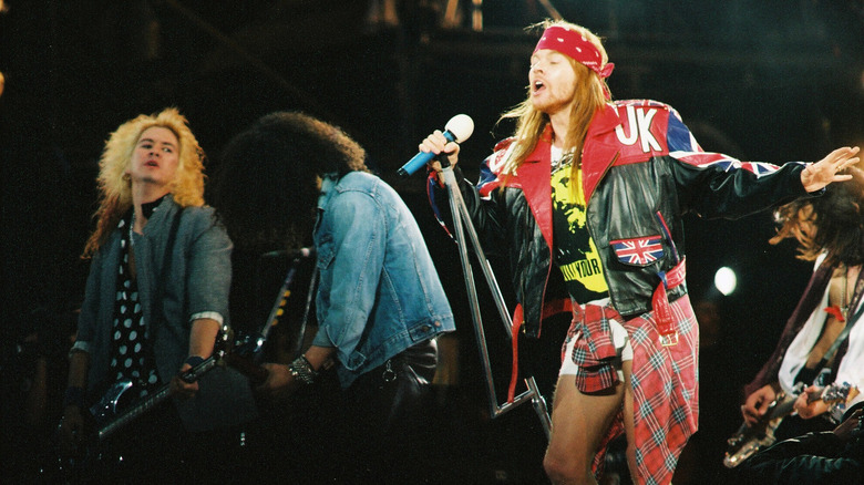 Guns N' Roses performing on stage