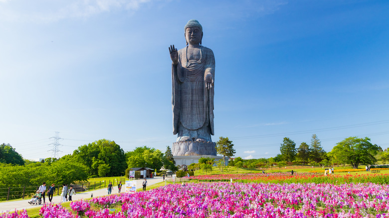 Ushiku Daibutsu flowers in front