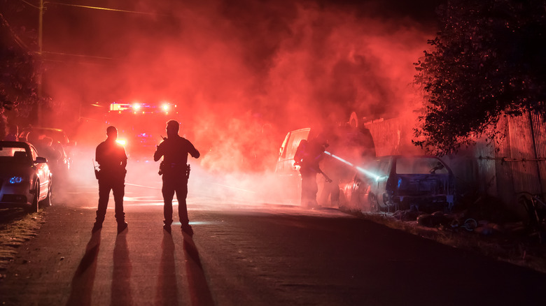 Firefighters at night