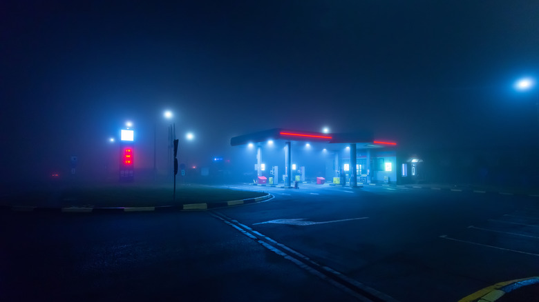 Foggy gas station