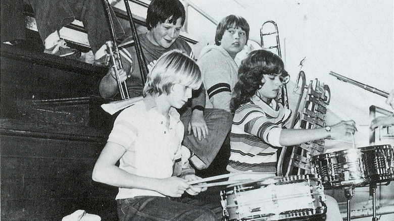 Kurt Cobain playing drums high school