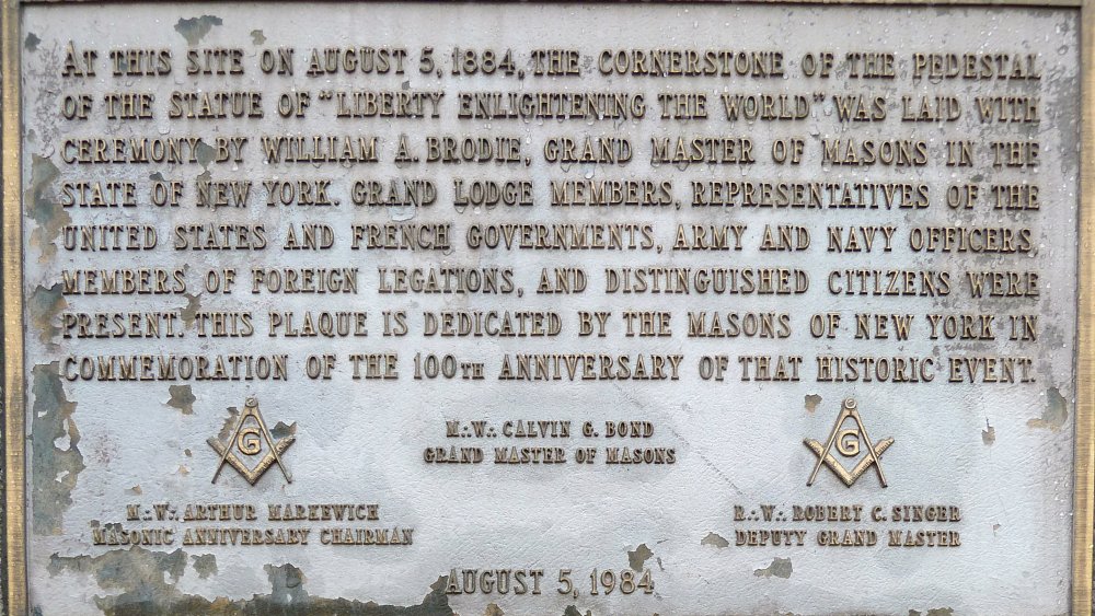 Statue of Liberty cornerstone plaque