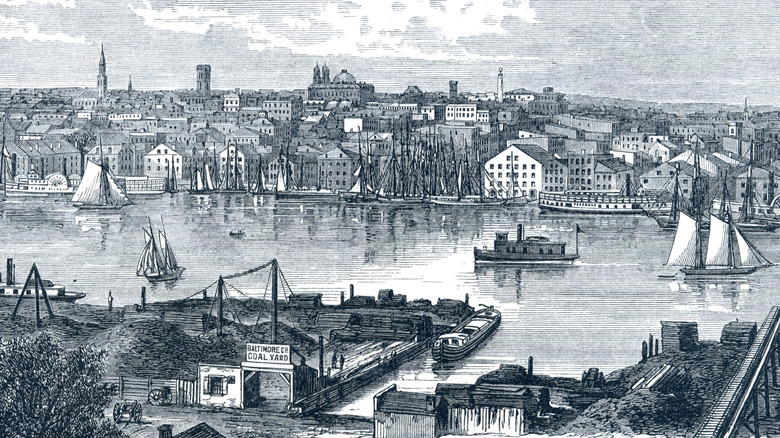 Old Baltimore harbor illustration