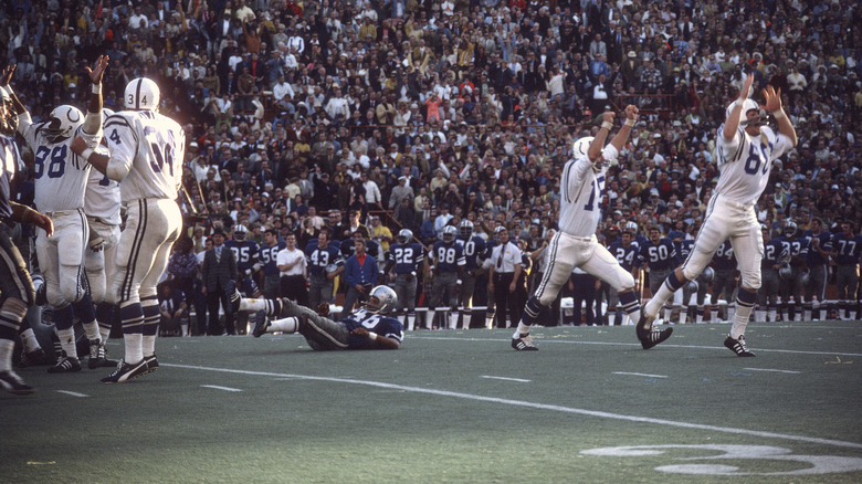 Jim O'Brien celebrating his winning kick 